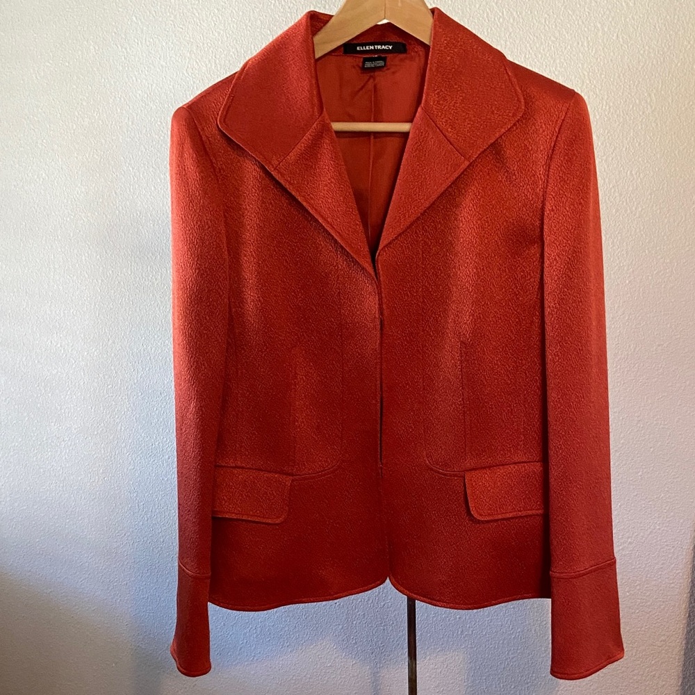 Ellen Tracy Vintage Wool Silk Blazer Jacket Rust Red Size 12